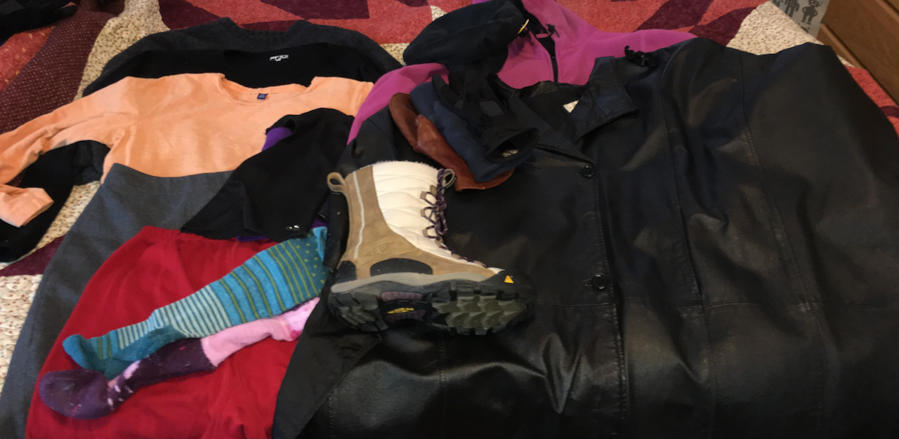 what I wore spread out on my bed, described below