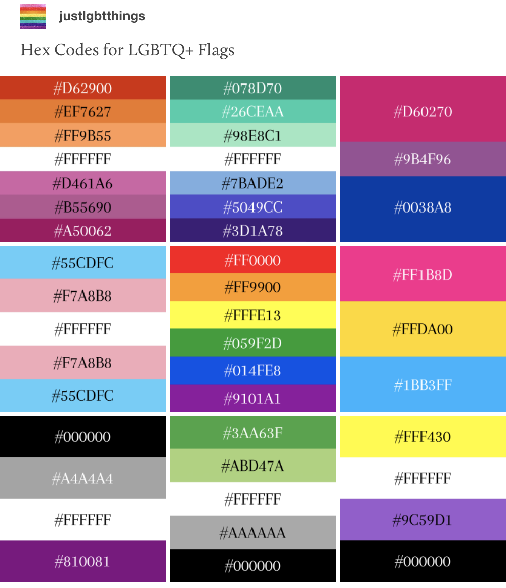 Hex Codes For LGBTQ Flags MLTSHP