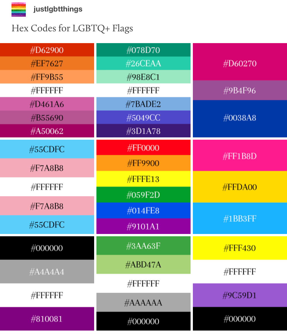 Hex codes for LGBTQ+ Flags | MLTSHP